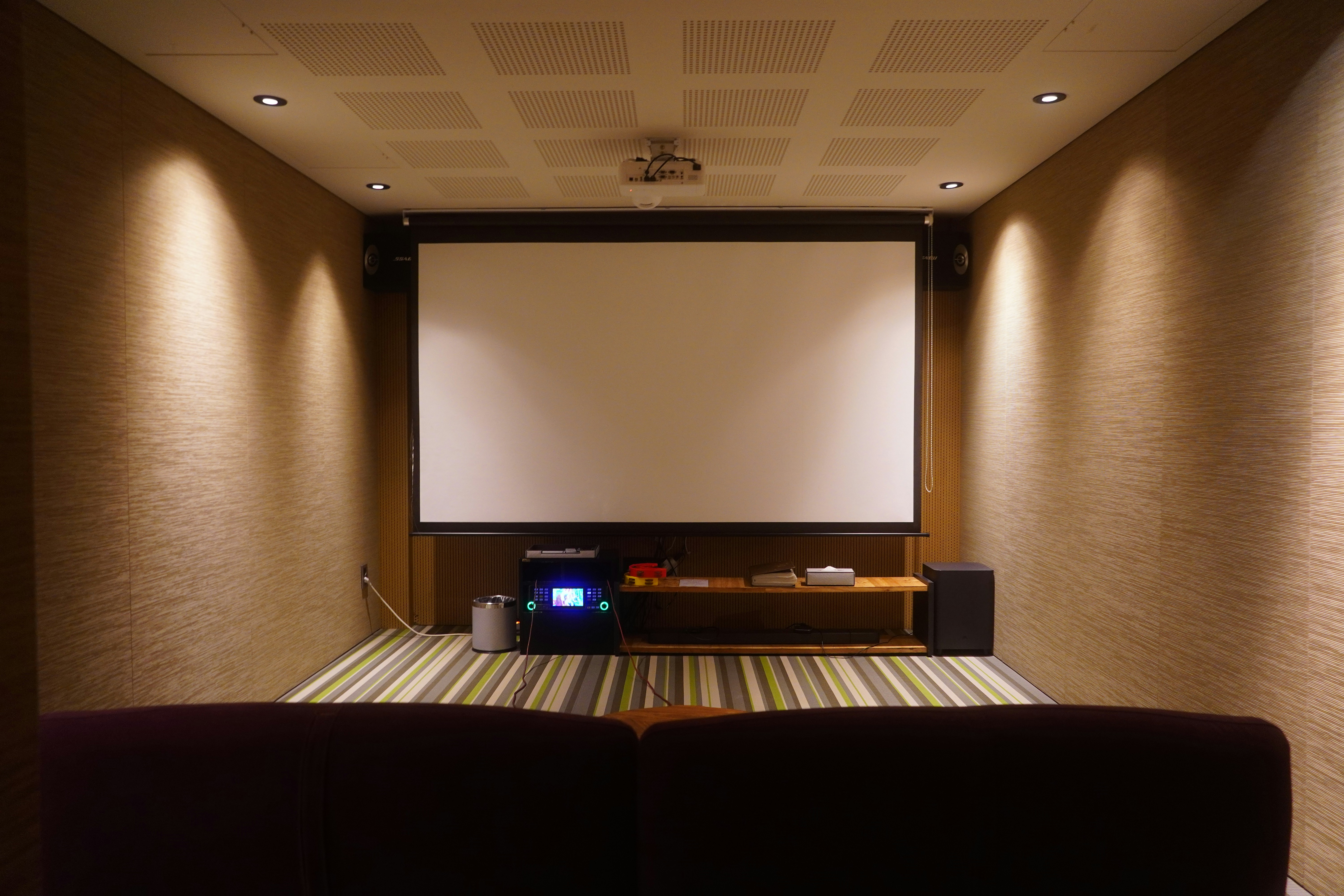 Premium home theater installation with cinematic projector and immersive surround sound