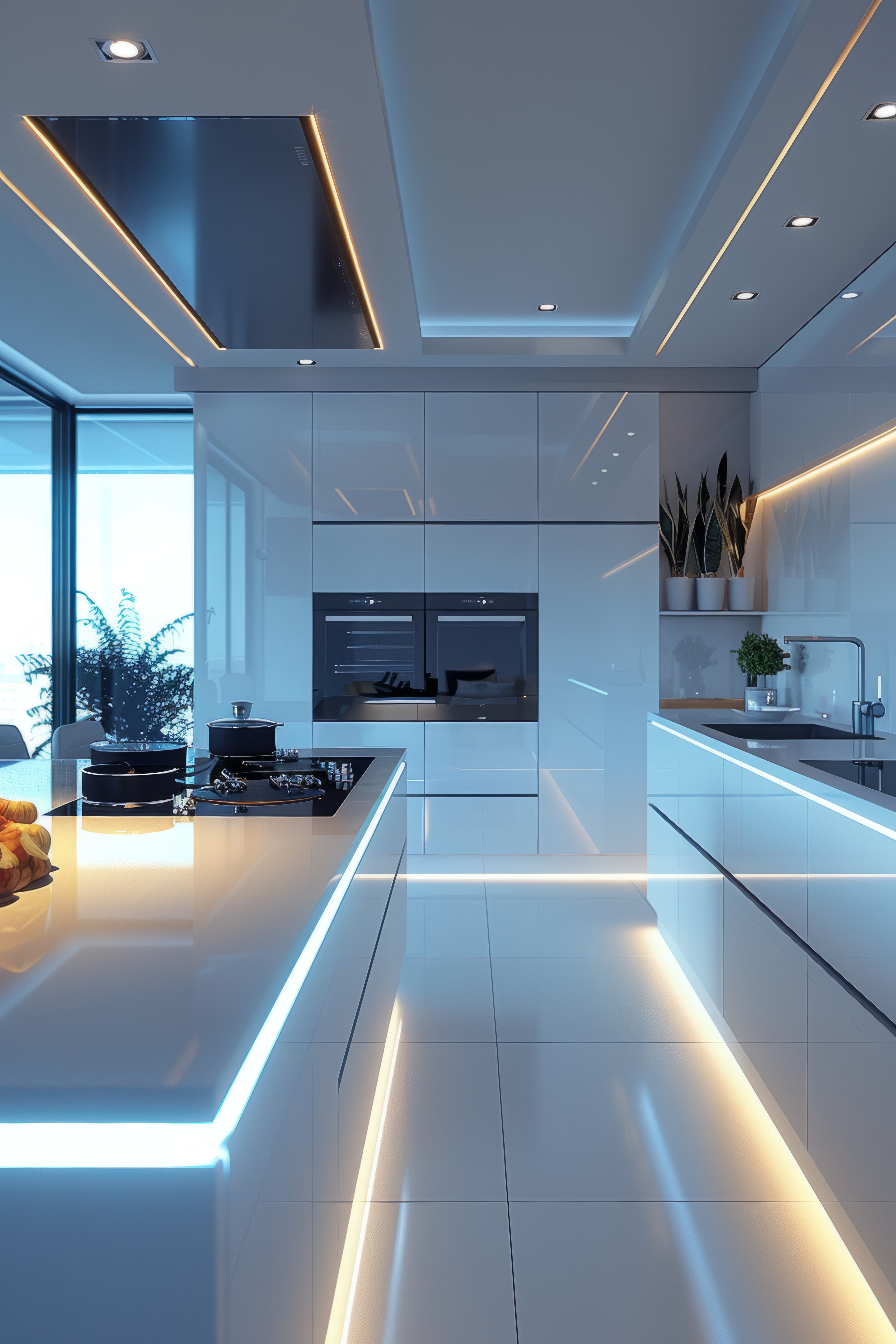 Architectural smart lighting design illuminating an elegant living space